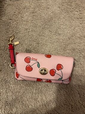 NWOT Coach Light Pink and Red Cherry Print Sunglasses Case